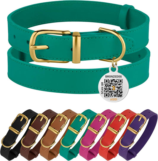 Leather Dog Collar with Metal Buckle Durable Basic Pet Collars for Small Medium Large Dogs (16-21 Inch, Green)